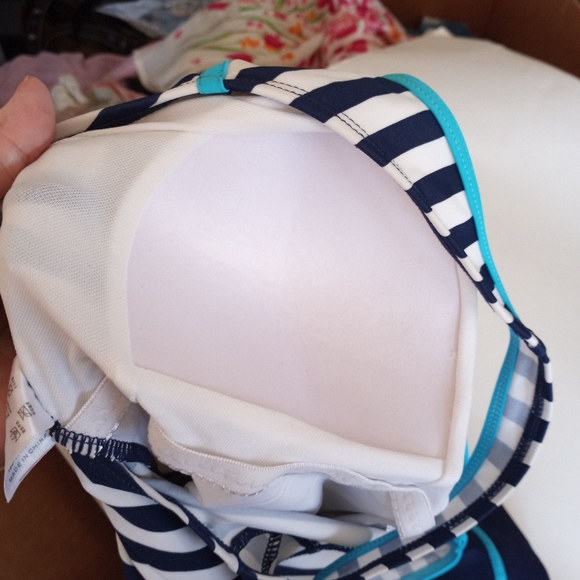 Vintage style Blue White Striped Swim Dress M - Picture 9 of 10